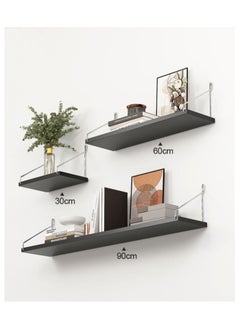 Old_Feller 3-Piece Home Book Shelves Set Floating Shelves for Wall Hanging Wood Shelf Wooden Shelves with Metal Brackets Hanging Shelf Wall Organizers for Home  Black Color Free Installation Tool  - Image 5