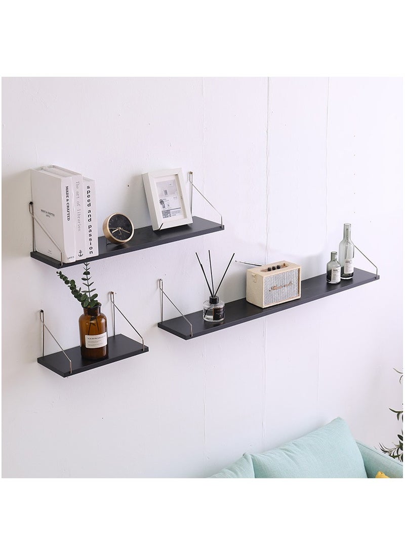 Old_Feller - 3-Piece Home Book Shelves Set Floating Shelves for Wall Hanging Wood Shelf Wooden Shelves with Metal Brackets Hanging Shelf Wall Organizers for Home  Black Color Free Installation Tool - Image 1