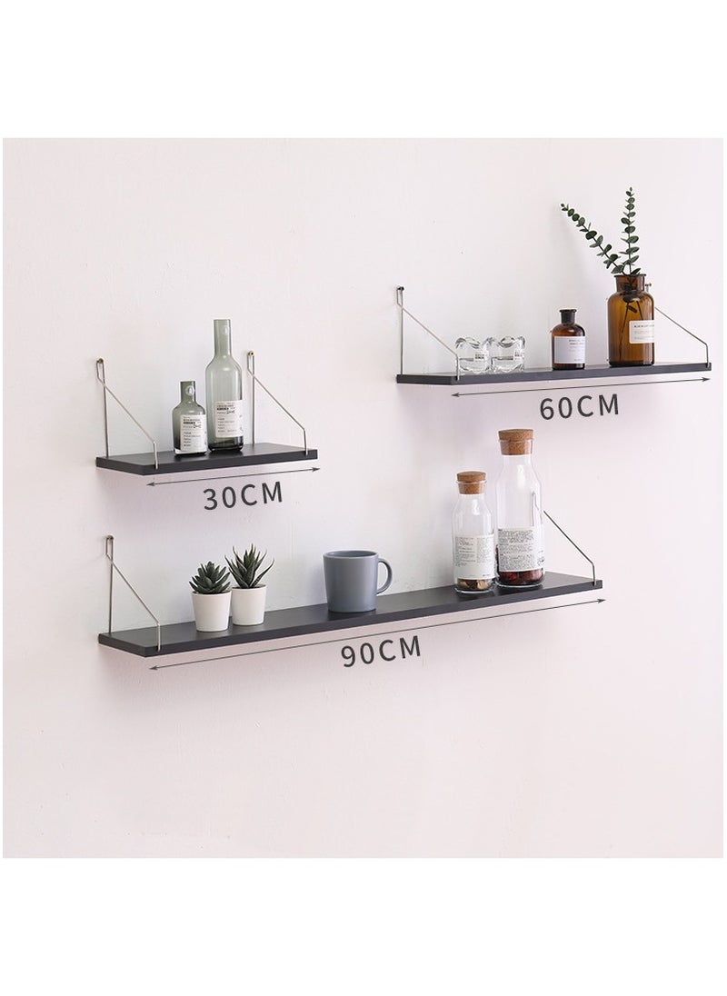 Old_Feller - 3-Piece Home Book Shelves Set Floating Shelves for Wall Hanging Wood Shelf Wooden Shelves with Metal Brackets Hanging Shelf Wall Organizers for Home  Black Color Free Installation Tool - Image 1
