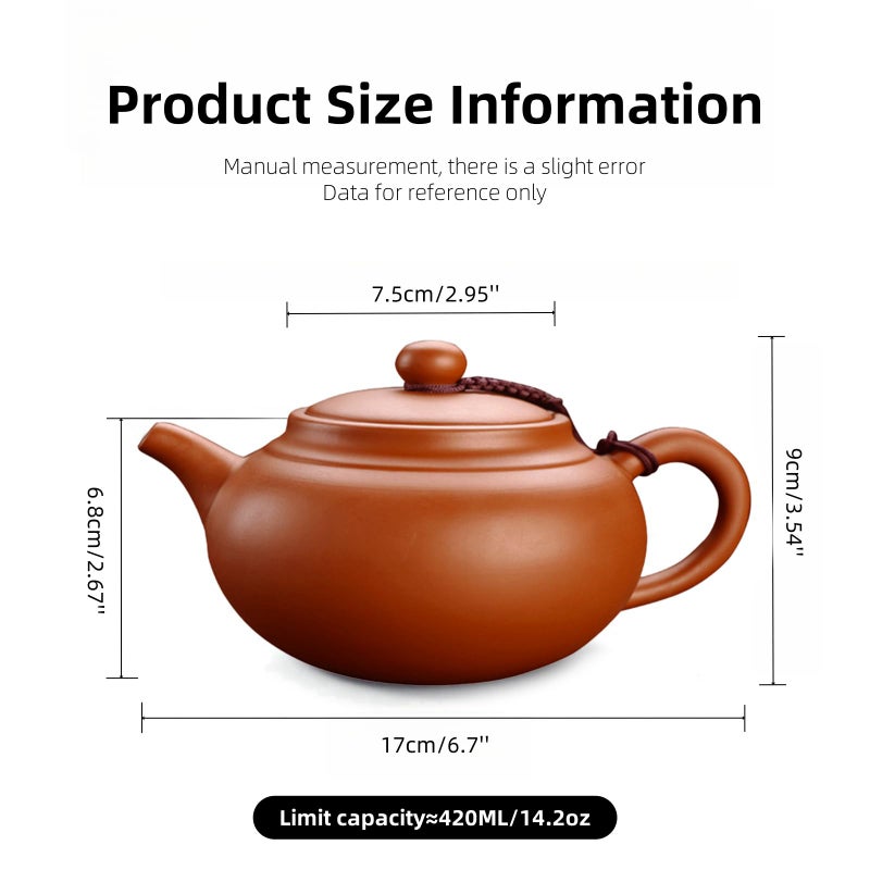 WEOPYCJ Chinese Clay Teapot, Yixing Xishi Zisha Tea Pot, Handmade Pottery Purple Sand Mud Kungfu Tea Set Kettle,14oz Zhuni - Image 2