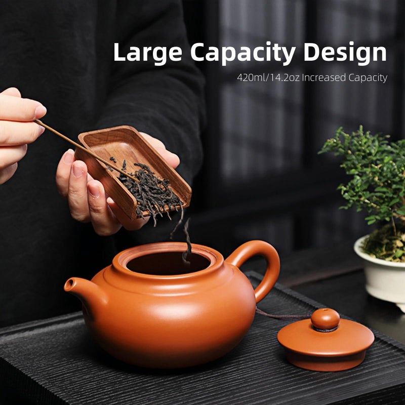 WEOPYCJ Chinese Clay Teapot, Yixing Xishi Zisha Tea Pot, Handmade Pottery Purple Sand Mud Kungfu Tea Set Kettle,14oz Zhuni - Image 5