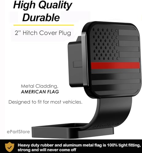eVerHITCH 2 Inch Universal Flag Tow Hitch Covers, American Flag Trailer Hitch Cover Tube Plug Insert, Car Exterior Accessories, Receiver Tube Hitch Plug (Black with Red Line, Fits 2" Receiver) - Image 2