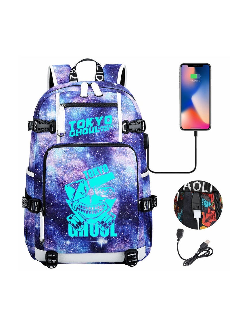 طوكيو حقيبة ظهر للسفر الترفيهية للشباب مزودة بمنفذ USB مطبوعة من Nightglow 