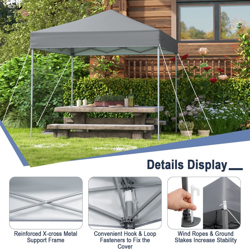 Tangkula 6.6x6.6 Ft Pop Up Canopy, 1 Person Instant Setup Canopy Tent with Center Lock, UPF 50+ Sun Protection, 8 Stakes, 4 Ropes, Portable Outdoor Canopy with Carrying Bag - Image 2