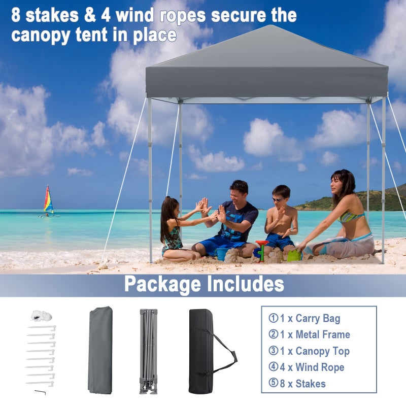 Tangkula 6.6x6.6 Ft Pop Up Canopy, 1 Person Instant Setup Canopy Tent with Center Lock, UPF 50+ Sun Protection, 8 Stakes, 4 Ropes, Portable Outdoor Canopy with Carrying Bag - Image 5