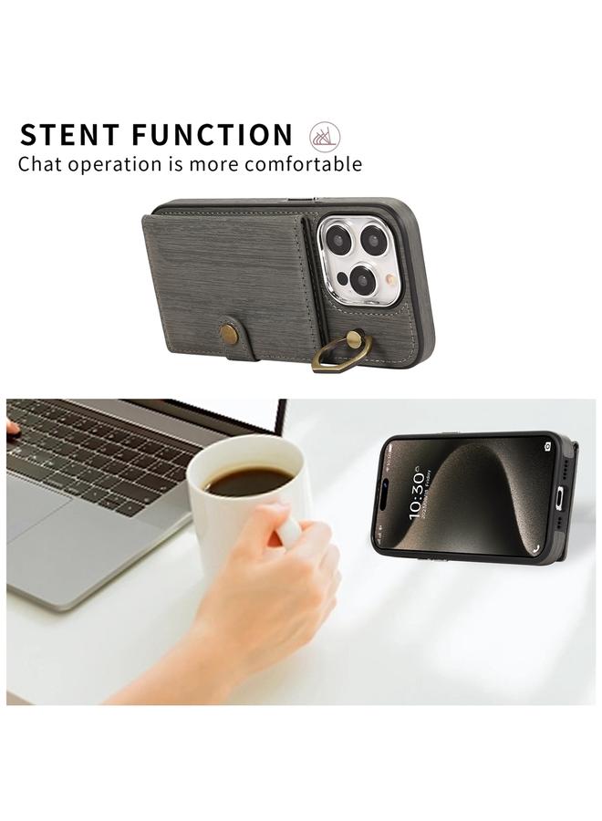 S-TOP Case For iPhone 14 Pro Brushed Texture Wallet Ring Holder Phone Case - Image 3