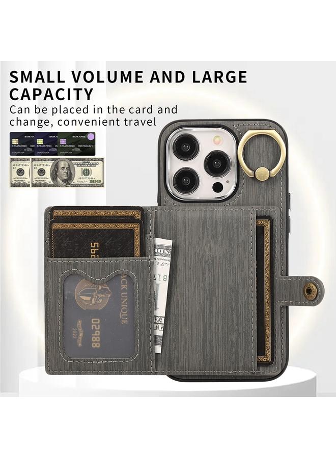 S-TOP Case For iPhone 14 Pro Brushed Texture Wallet Ring Holder Phone Case - Image 2