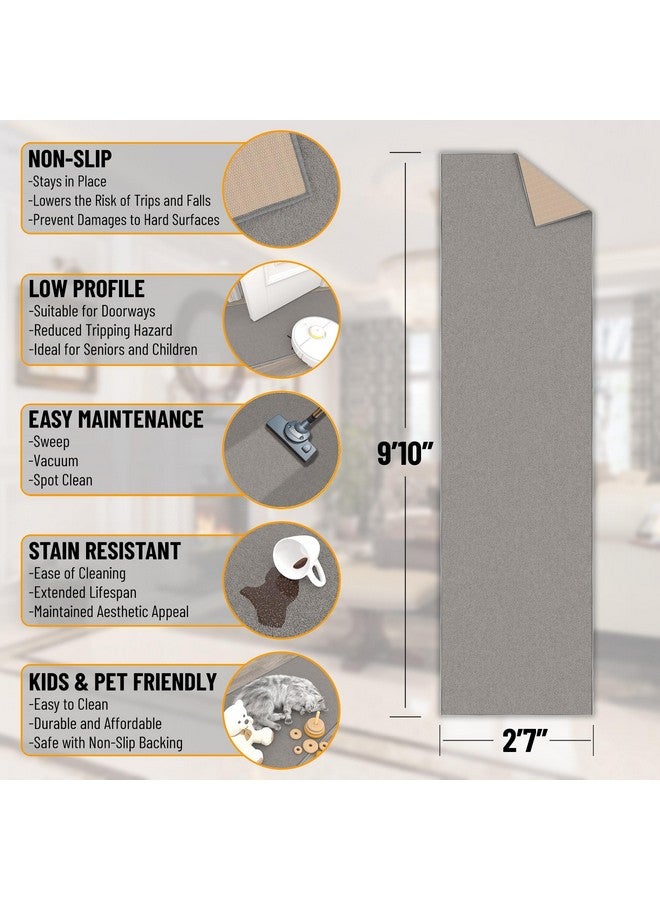 Ottomanson Hallway Runner Rug 2'7" x 9'10" Non Slip Solid Area Rugs Easy to Clean Laundry Rug Runner Durable & Pet Friendly Floor Carpet Runners for Hallways Entryway Living Room Kitchen, Gray - Image 2