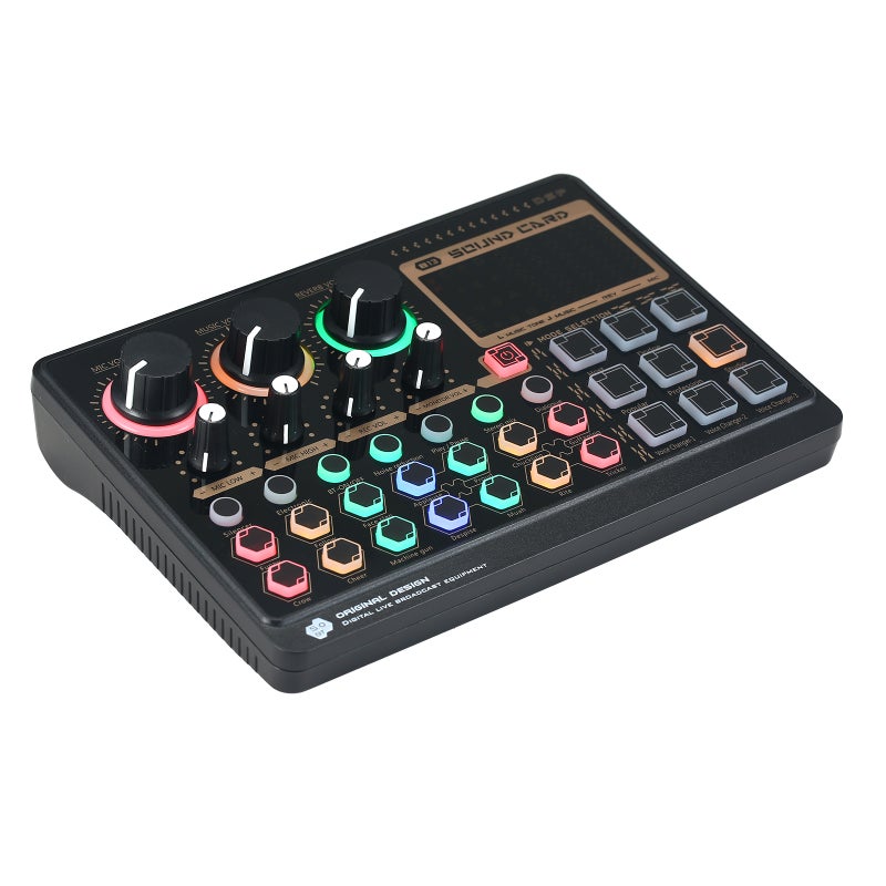 كارت صوت خارجي X6mini لوحة مزج صوت صغيرة لبث مباشر وتسجيل موسيقى والغناء بالكاريوكي بأزرار مصباح خلفي ملون مع 14 تأثيرًا خاصًا واتصال بلوتوث للهواتف الذكية والأجهزة المحمولة والحواسيب الشخصية - Image 3