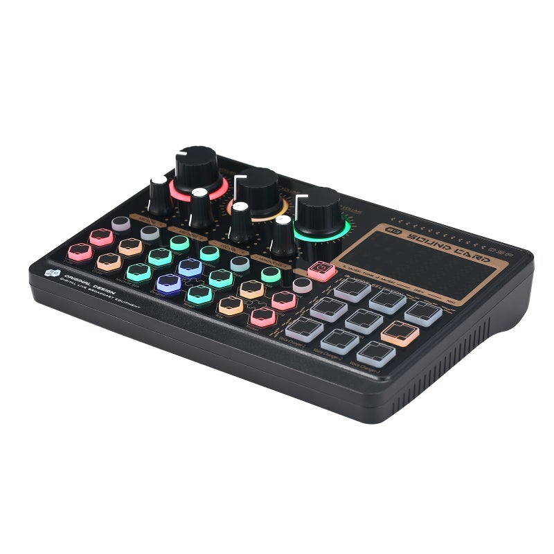 كارت صوت خارجي X6mini لوحة مزج صوت صغيرة لبث مباشر وتسجيل موسيقى والغناء بالكاريوكي بأزرار مصباح خلفي ملون مع 14 تأثيرًا خاصًا واتصال بلوتوث للهواتف الذكية والأجهزة المحمولة والحواسيب الشخصية - Image 2