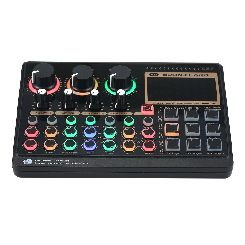 كارت صوت خارجي X6mini لوحة مزج صوت صغيرة لبث مباشر وتسجيل موسيقى والغناء بالكاريوكي بأزرار مصباح خلفي ملون مع 14 تأثيرًا خاصًا واتصال بلوتوث للهواتف الذكية والأجهزة المحمولة والحواسيب الشخصية - Image 5