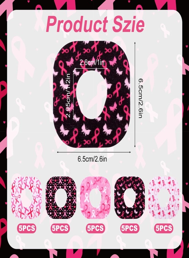Fukaisu 25pcs Adhesive Over Patches for Dexcom G7, Breathable & Waterproof Sensor Cover, Pink Ribbon Practical CGM Monitor Overpatch, Tape Stickers Accessories for Running Exercising - Image 2