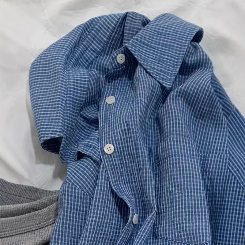 Women's Blue and White Checked Long Sleeve Blouse - Image 4