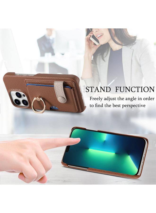 S-TOP Case For iPhone 13 Pro Max Litchi Leather Oil Edge Ring Card Back Phone Case - Image 5