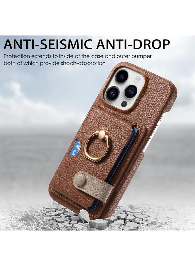 S-TOP Case For iPhone 13 Pro Max Litchi Leather Oil Edge Ring Card Back Phone Case - Image 2
