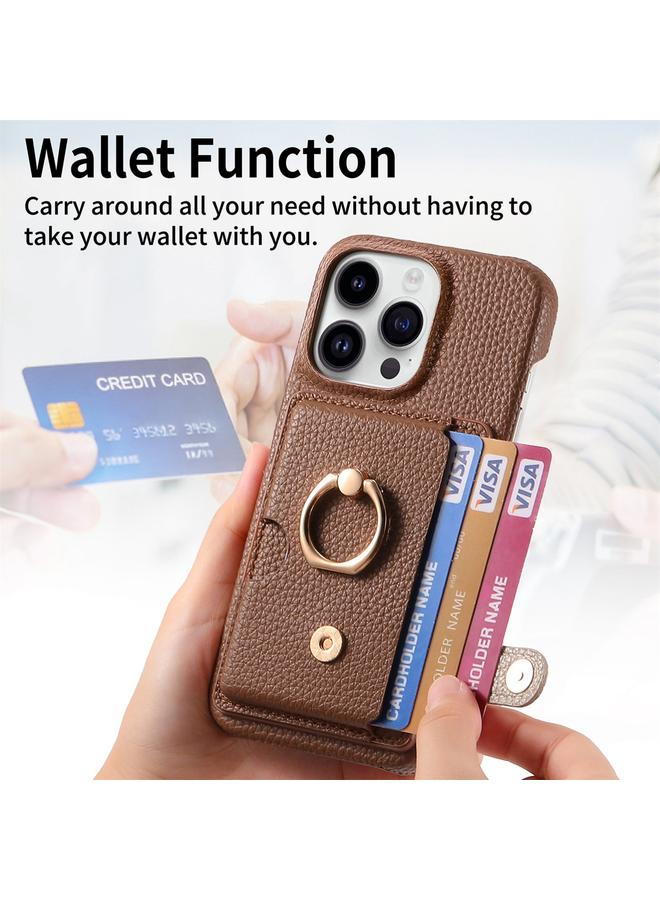 S-TOP Case For iPhone 13 Pro Max Litchi Leather Oil Edge Ring Card Back Phone Case - Image 4