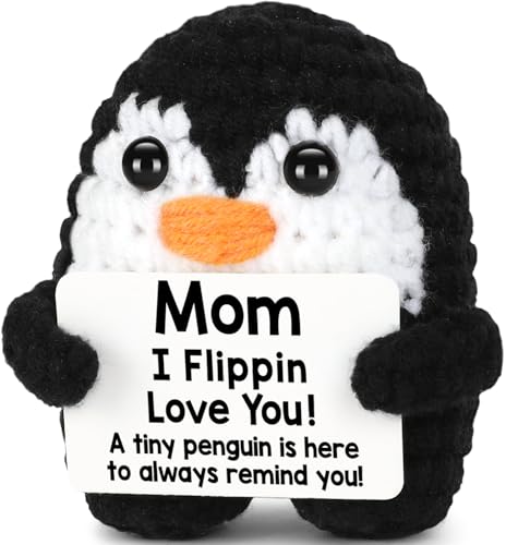 CryCarrot Mothers Day Birthday Gifts for Mom from Daughter Son, Handmade Crochet Mini Penguin Mom Gifts for Mother‘s Day Birthday Mama Mommy Mother in Law Bonus Step, Funny I Love You Moms Small Cute Decor - Image 1