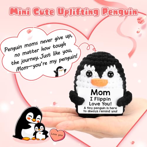 CryCarrot Mothers Day Birthday Gifts for Mom from Daughter Son, Handmade Crochet Mini Penguin Mom Gifts for Mother‘s Day Birthday Mama Mommy Mother in Law Bonus Step, Funny I Love You Moms Small Cute Decor - Image 2