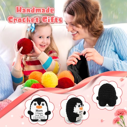 CryCarrot Mothers Day Birthday Gifts for Mom from Daughter Son, Handmade Crochet Mini Penguin Mom Gifts for Mother‘s Day Birthday Mama Mommy Mother in Law Bonus Step, Funny I Love You Moms Small Cute Decor - Image 3