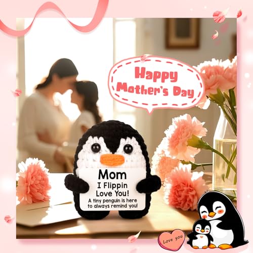 CryCarrot Mothers Day Birthday Gifts for Mom from Daughter Son, Handmade Crochet Mini Penguin Mom Gifts for Mother‘s Day Birthday Mama Mommy Mother in Law Bonus Step, Funny I Love You Moms Small Cute Decor - Image 5