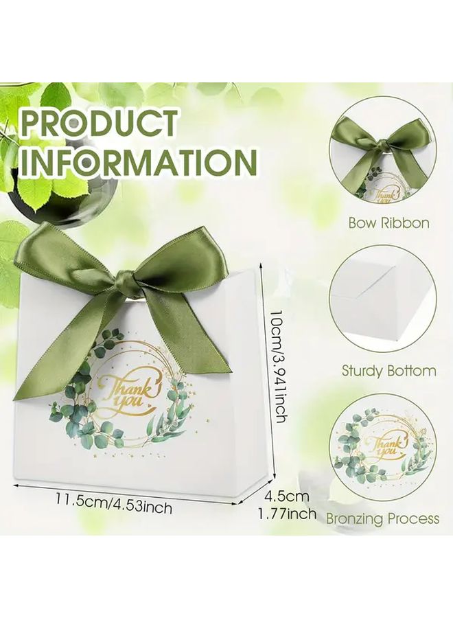 24 Elegant Green Forest Eucalyptus Leaf Gift Bags with Golden and White Ribbon for Weddings Birthdays and Teen Showers Thank You Paper Favor Boxes Multifunctional Celebration Pack with Holiday Decorations - Image 3
