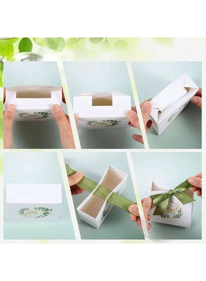 24 Elegant Green Forest Eucalyptus Leaf Gift Bags with Golden and White Ribbon for Weddings Birthdays and Teen Showers Thank You Paper Favor Boxes Multifunctional Celebration Pack with Holiday Decorations - Image 5
