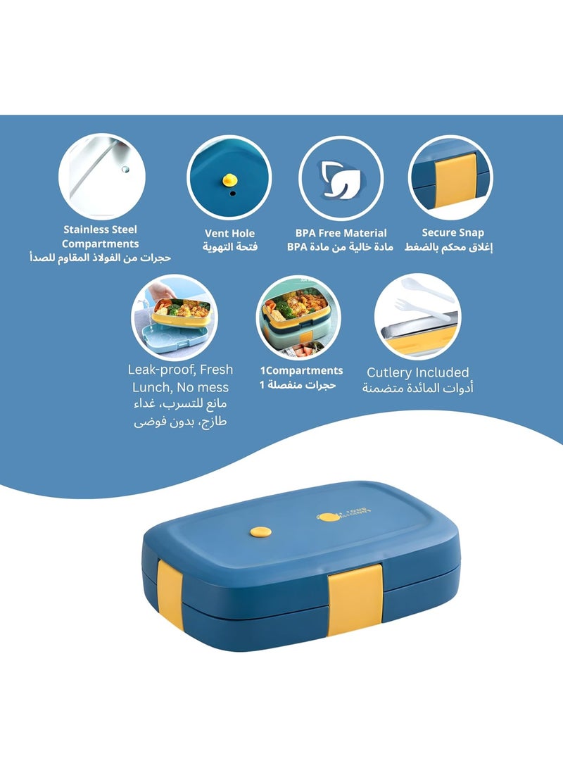 Cravista Stainless Steel Bento Box for Kids and Adults – 1000ML Leakproof Bento Lunch Box with Cutlery Set – BPA Free Lunchbox Tiffin for Office and School (Blue) - Image 3