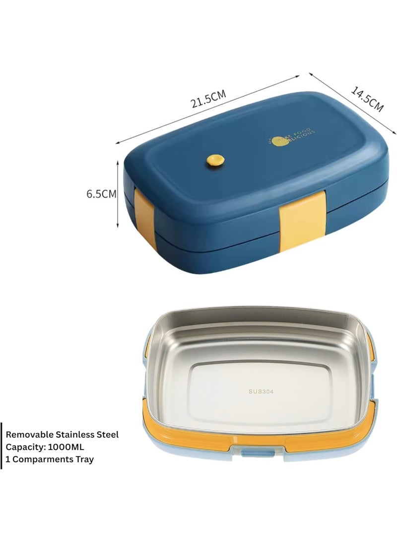 Cravista Stainless Steel Bento Box for Kids and Adults – 1000ML Leakproof Bento Lunch Box with Cutlery Set – BPA Free Lunchbox Tiffin for Office and School (Blue) - Image 4