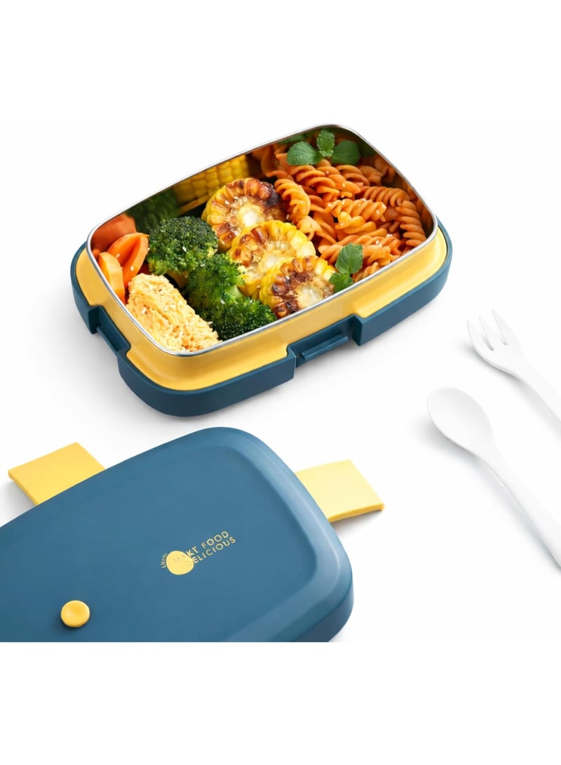 Cravista Stainless Steel Bento Box for Kids and Adults – 1000ML Leakproof Bento Lunch Box with Cutlery Set – BPA Free Lunchbox Tiffin for Office and School (Blue) - Image 2