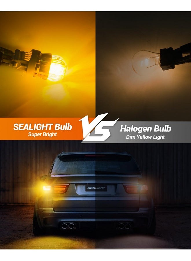 SEALIGHT 3156 3157 LED لمبة كهرمانية صفراء مع مقاومة خارجية، 3056 3057 4057 4157 لمبات T25 فائقة السطوع 3020SMD مع جهاز عرض عالي الدقة لإشارة الانعطاف الأمامية الخلفية LED وعلامات الإشارة ومصابيح وقوف السيارات، قطعتان