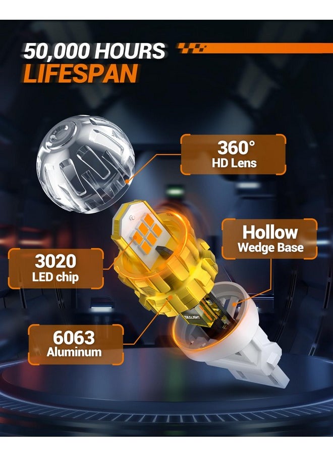 SEALIGHT 3156 3157 LED لمبة كهرمانية صفراء مع مقاومة خارجية، 3056 3057 4057 4157 لمبات T25 فائقة السطوع 3020SMD مع جهاز عرض عالي الدقة لإشارة الانعطاف الأمامية الخلفية LED وعلامات الإشارة ومصابيح وقوف السيارات، قطعتان
