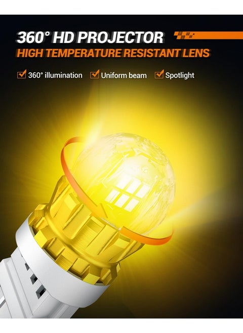 SEALIGHT 3156 3157 LED لمبة كهرمانية صفراء مع مقاومة خارجية، 3056 3057 4057 4157 لمبات T25 فائقة السطوع 3020SMD مع جهاز عرض عالي الدقة لإشارة الانعطاف الأمامية الخلفية LED وعلامات الإشارة ومصابيح وقوف السيارات، قطعتان