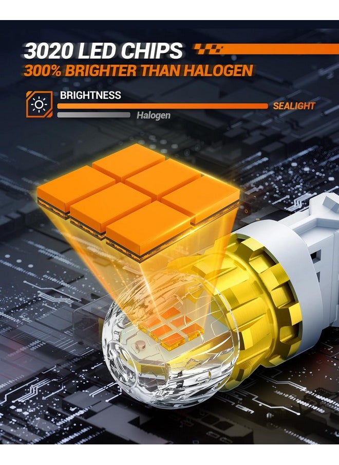 SEALIGHT 3156 3157 LED لمبة كهرمانية صفراء مع مقاومة خارجية، 3056 3057 4057 4157 لمبات T25 فائقة السطوع 3020SMD مع جهاز عرض عالي الدقة لإشارة الانعطاف الأمامية الخلفية LED وعلامات الإشارة ومصابيح وقوف السيارات، قطعتان