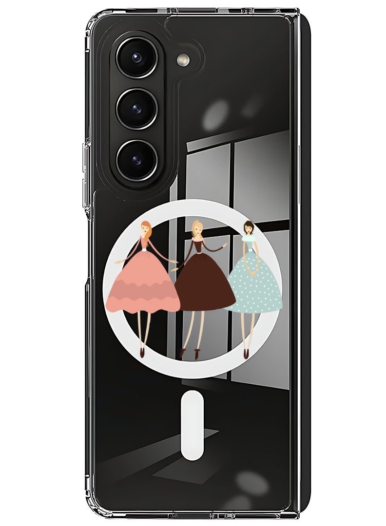 Theodor Magnetic Case for Samsung Galaxy Z Fold 5 Compatible with MagSafe Wireless Charging, Shockproof Phone Bumper Cover Pretty Girls Illustration - Image 1