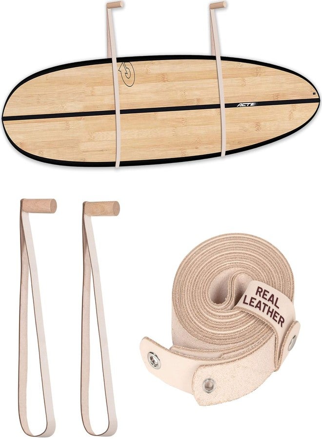 Hang 11 Surfboard Wall Mount - Surf Board Wall Hangers, Sustainable Wood & Leather Mount, Hang Any Board, Surfboard Hanger, Surf Rack (White) - Image 1