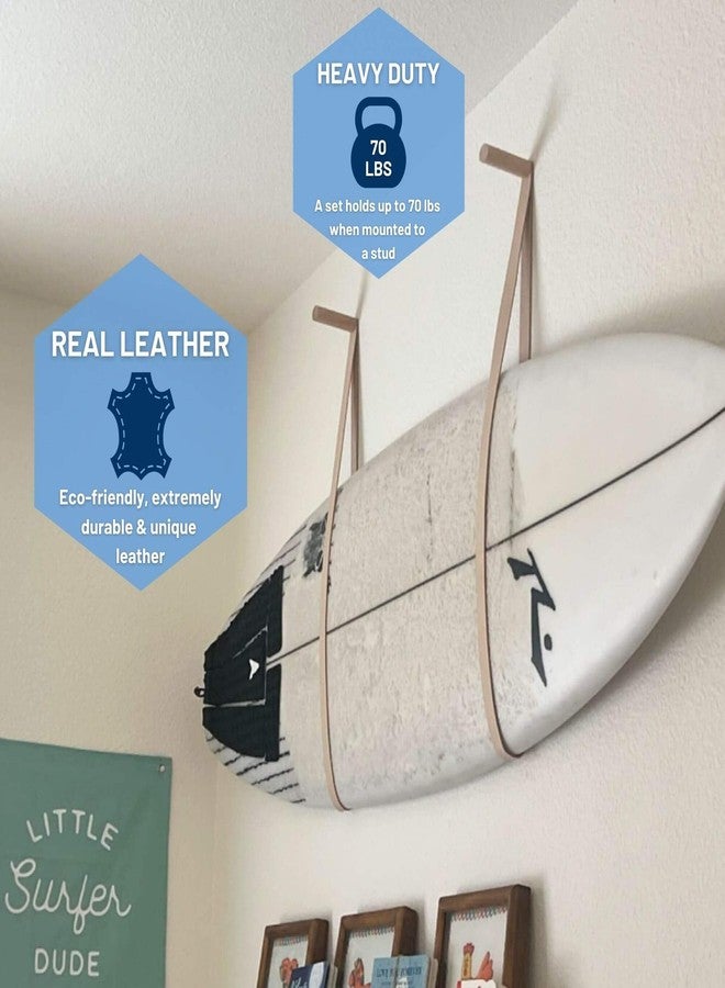 Hang 11 Surfboard Wall Mount - Surf Board Wall Hangers, Sustainable Wood & Leather Mount, Hang Any Board, Surfboard Hanger, Surf Rack (White) - Image 2