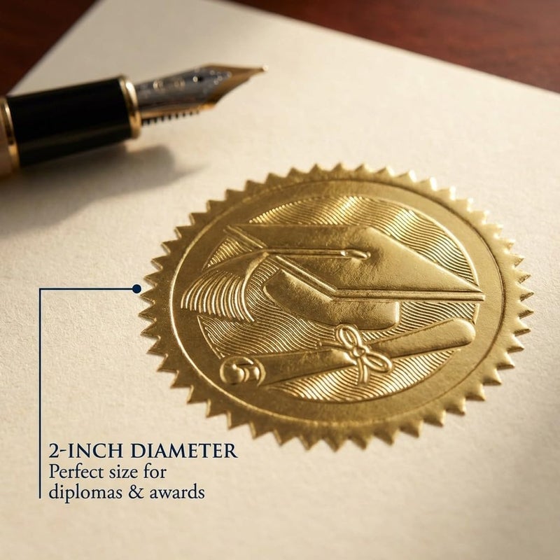 PaperDirect Embossed Graduation Cap and Diploma Gold Foil Certificate Seals, 2 Inch, Self Adhesive, 102 Count, Embossed Seals for Certificates, Achievement Award Stickers for School, Work, Diploma - Image 3