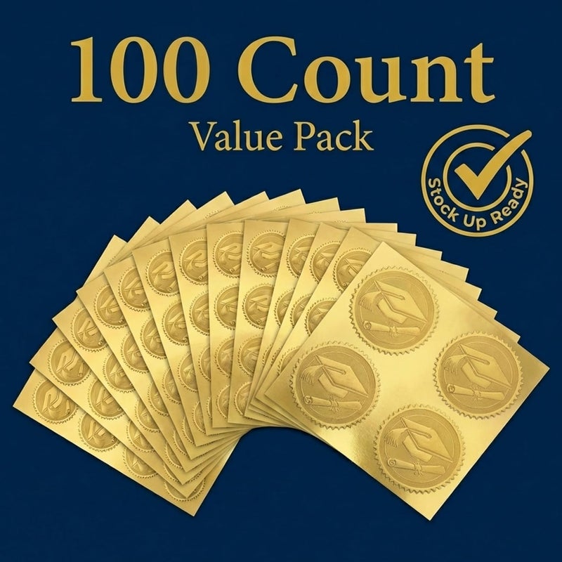 PaperDirect Embossed Graduation Cap and Diploma Gold Foil Certificate Seals, 2 Inch, Self Adhesive, 102 Count, Embossed Seals for Certificates, Achievement Award Stickers for School, Work, Diploma - Image 4