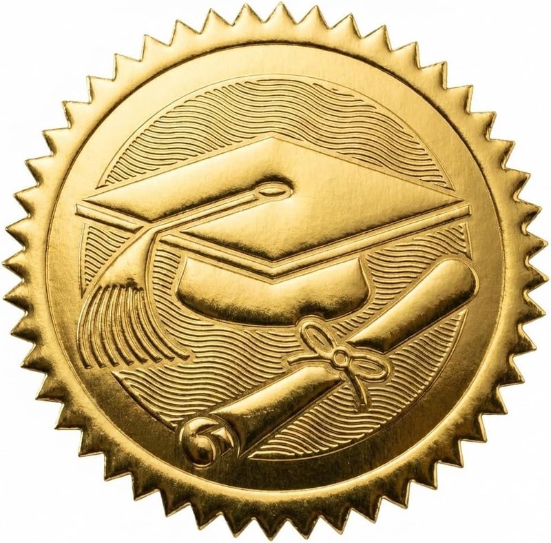 PaperDirect Embossed Graduation Cap and Diploma Gold Foil Certificate Seals, 2 Inch, Self Adhesive, 102 Count, Embossed Seals for Certificates, Achievement Award Stickers for School, Work, Diploma - Image 1