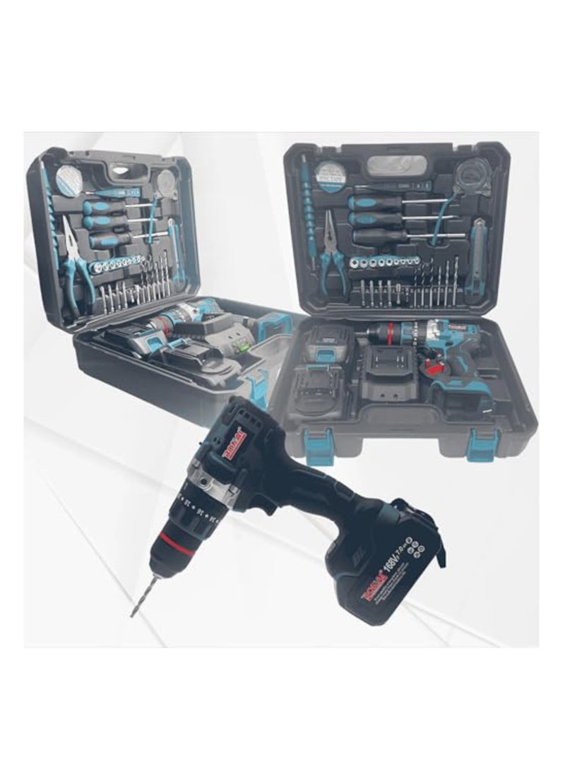 13mm Chuck Cordless Drill Set with 168VF, 7.0Ah Battery,Brushless motor, 65N·m Torque, No-load speed, Adjustable torque Settings, Multi-function drill