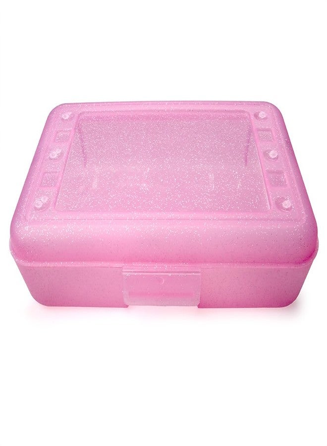 Craft County | Transparent Pencil Box | Colored Utility Box Storage Office Supplies Organizer | Pink Sparkle - Image 1