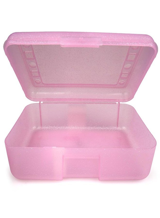 Craft County | Transparent Pencil Box | Colored Utility Box Storage Office Supplies Organizer | Pink Sparkle - Image 2