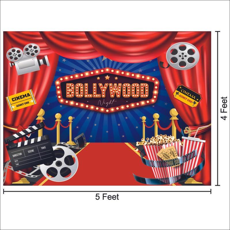 Party Baazaar Bollywood Night Backdrop | Movie Night Banner | Bollywood Theme Party Decorations (Pack of 1, Size: 5x4 Feet) - Image 3