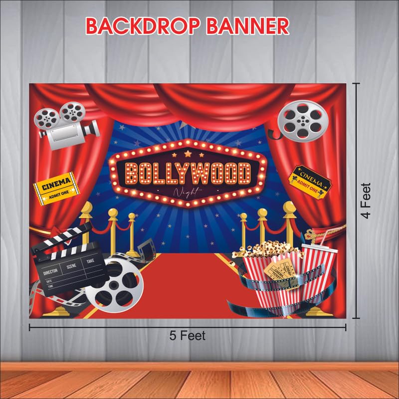 Party Baazaar Bollywood Night Backdrop | Movie Night Banner | Bollywood Theme Party Decorations (Pack of 1, Size: 5x4 Feet) - Image 4