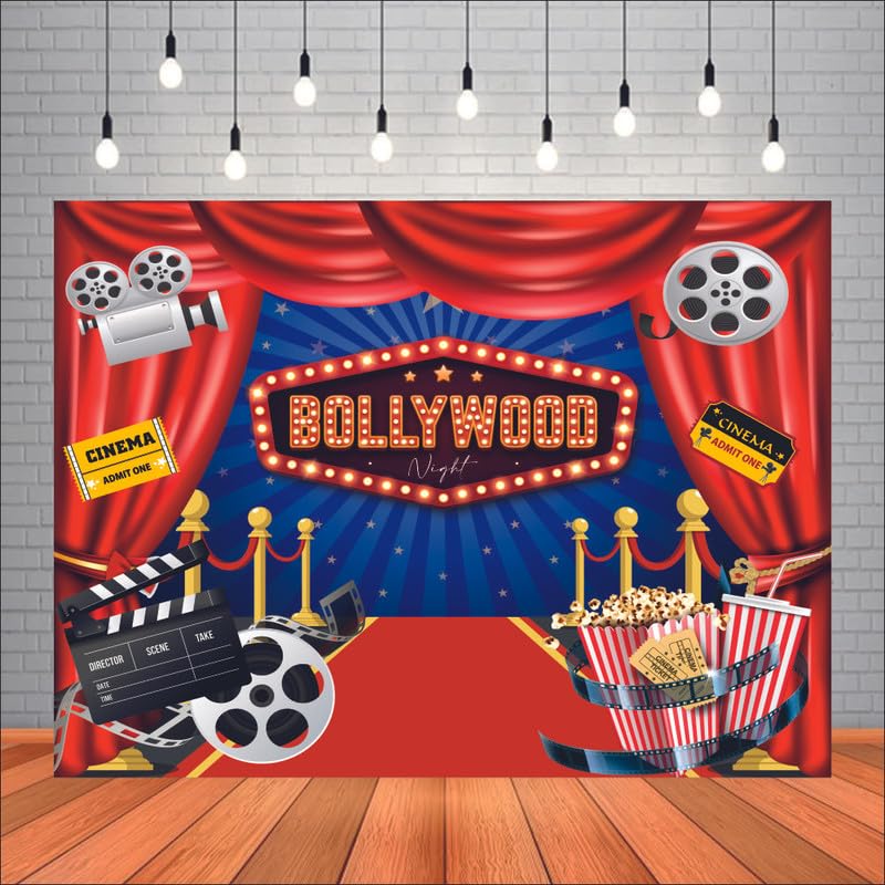 Party Baazaar Bollywood Night Backdrop | Movie Night Banner | Bollywood Theme Party Decorations (Pack of 1, Size: 5x4 Feet) - Image 1