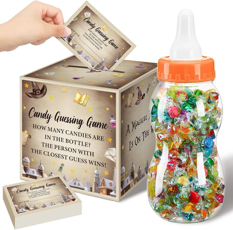 Glenmal 52 Pcs Baby Shower Games Gift Sets Large Baby Bottle for Shower Game Guess How Many Candies Decorations for Gender Reveal(Magical Wizard) - Image 1
