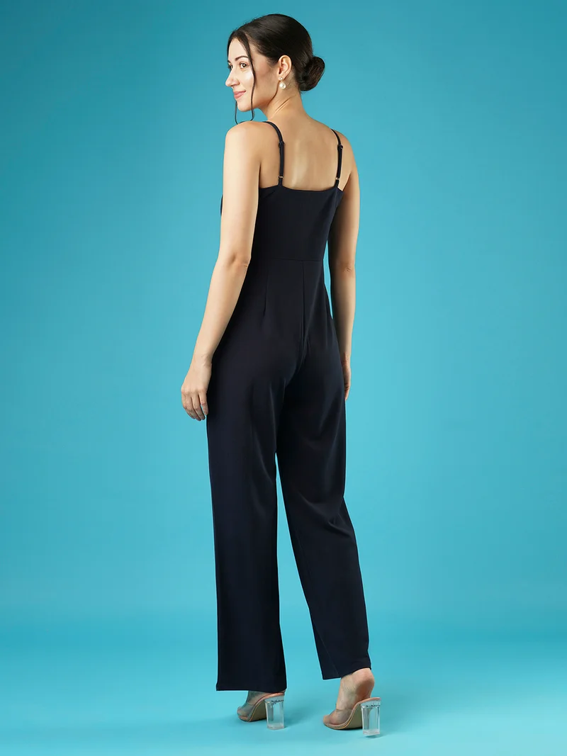 globus Women Navy Blue Shoulder Straps Basic Jumpsuit