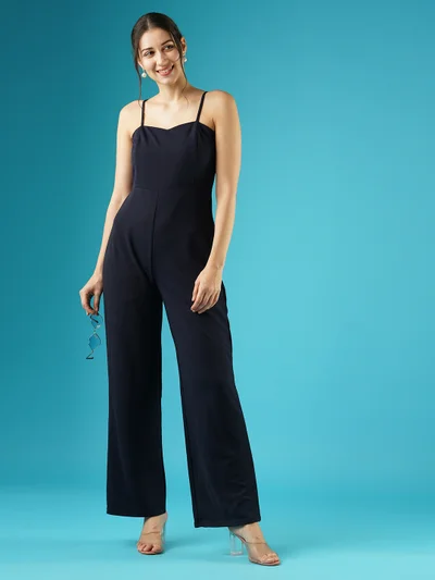 globus Women Navy Blue Shoulder Straps Basic Jumpsuit