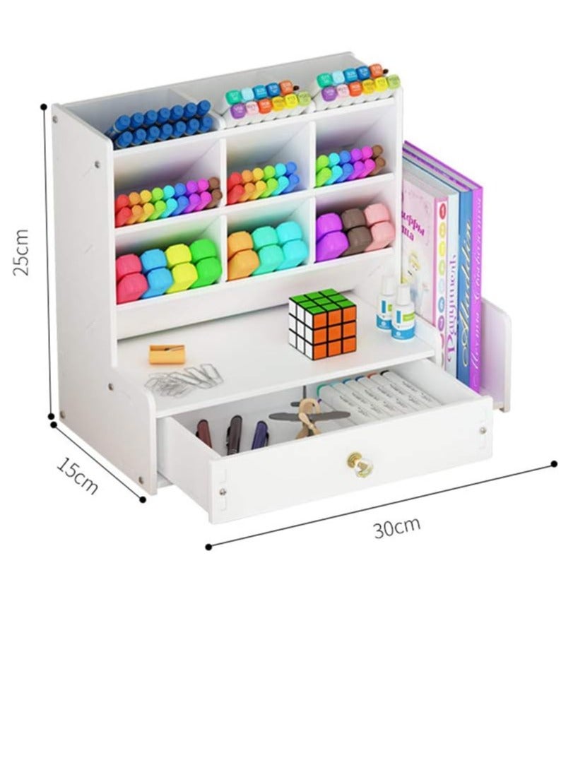 TPGP Desk Organizer with Drawer | White Large Capacity DIY Pen Holder Box | Desktop Stationery Storage Rack for Office, School, and Home - Image 5