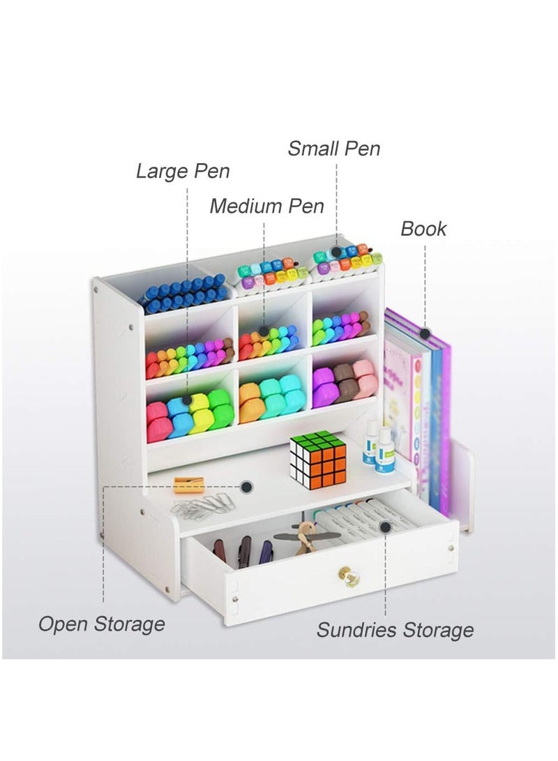 TPGP Desk Organizer with Drawer | White Large Capacity DIY Pen Holder Box | Desktop Stationery Storage Rack for Office, School, and Home - Image 3